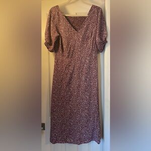 Old Navy Dark Red & White Floral Patterned Short Sleeve Midi Dress Elastic Back